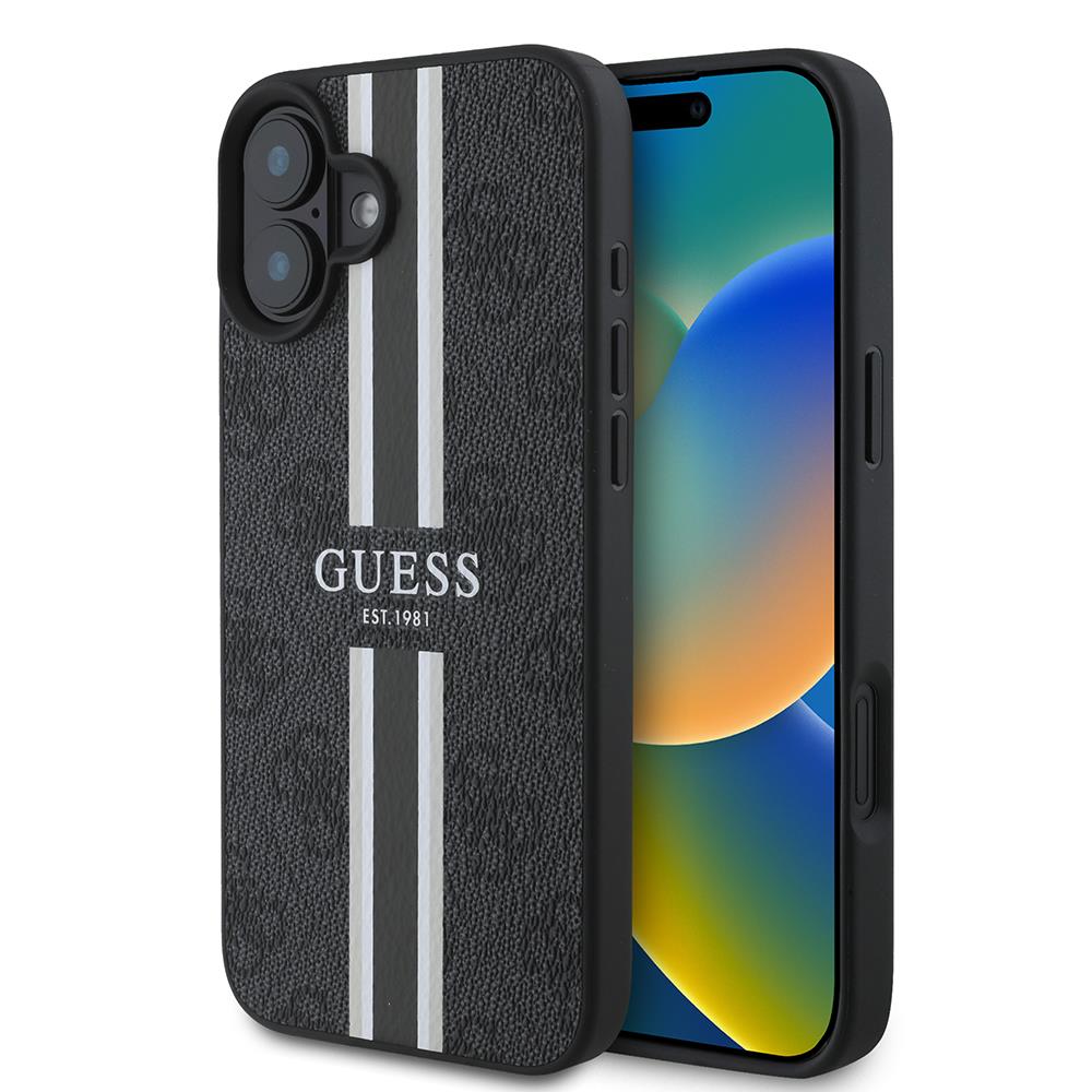 Apple iPhone 16 Kılıf Guess Orjinal Lisanslı M-safe Şarj Özellikli 4G Şerit Tasarımlı Printed Kapak