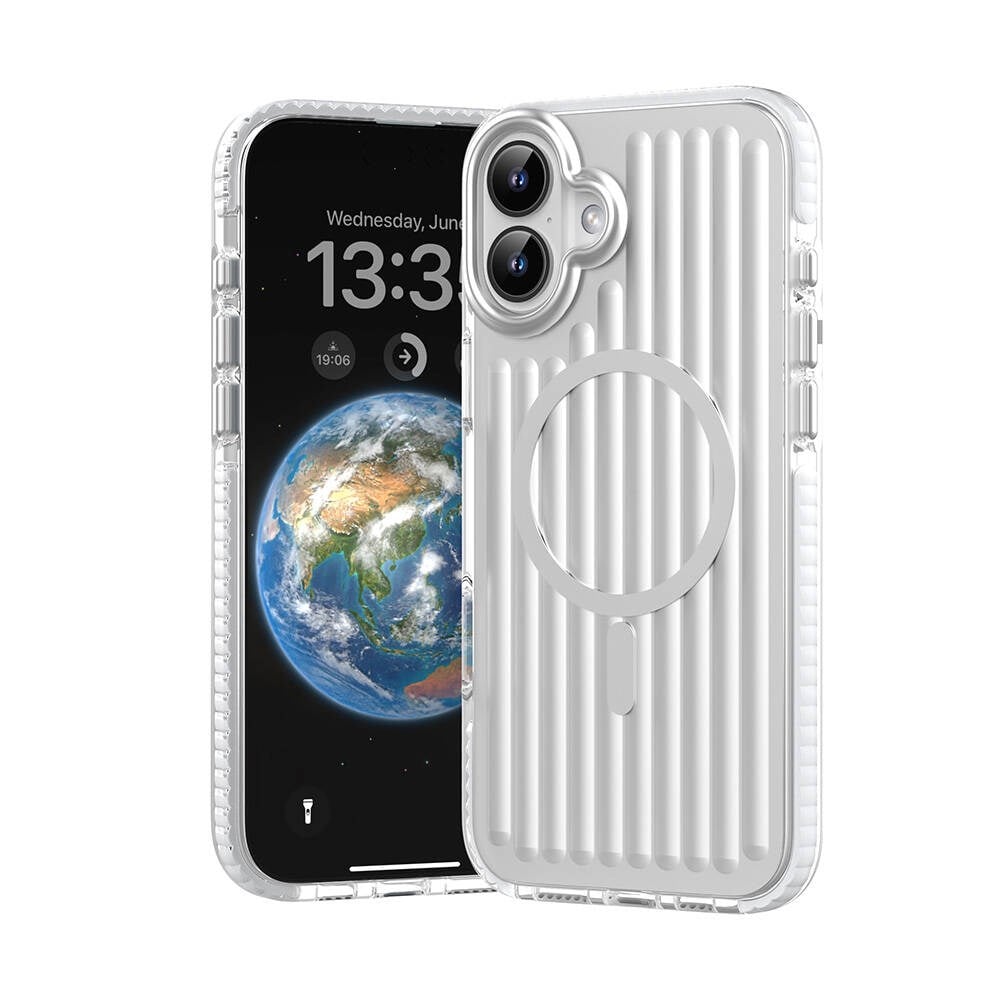 Apple iPhone 16 Kılıf M-safe Şarj Özellikli Oyuklu Tasarım Mutural Bumpy Clear Kapak
