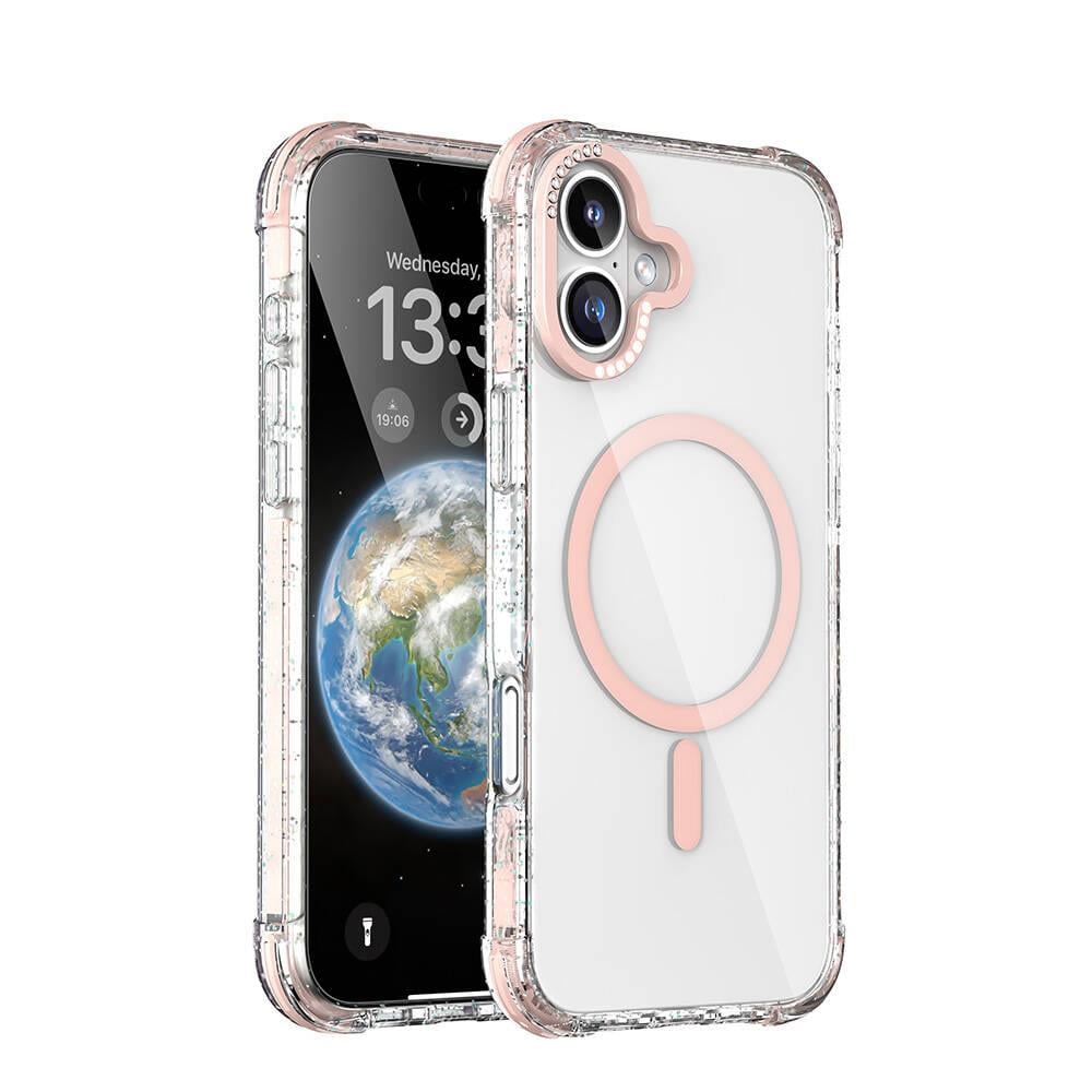 Apple iPhone 16 Kılıf M-safe Şarj Özellikli Taşlı ve Simli Tasarım Mutural Blink Kapak