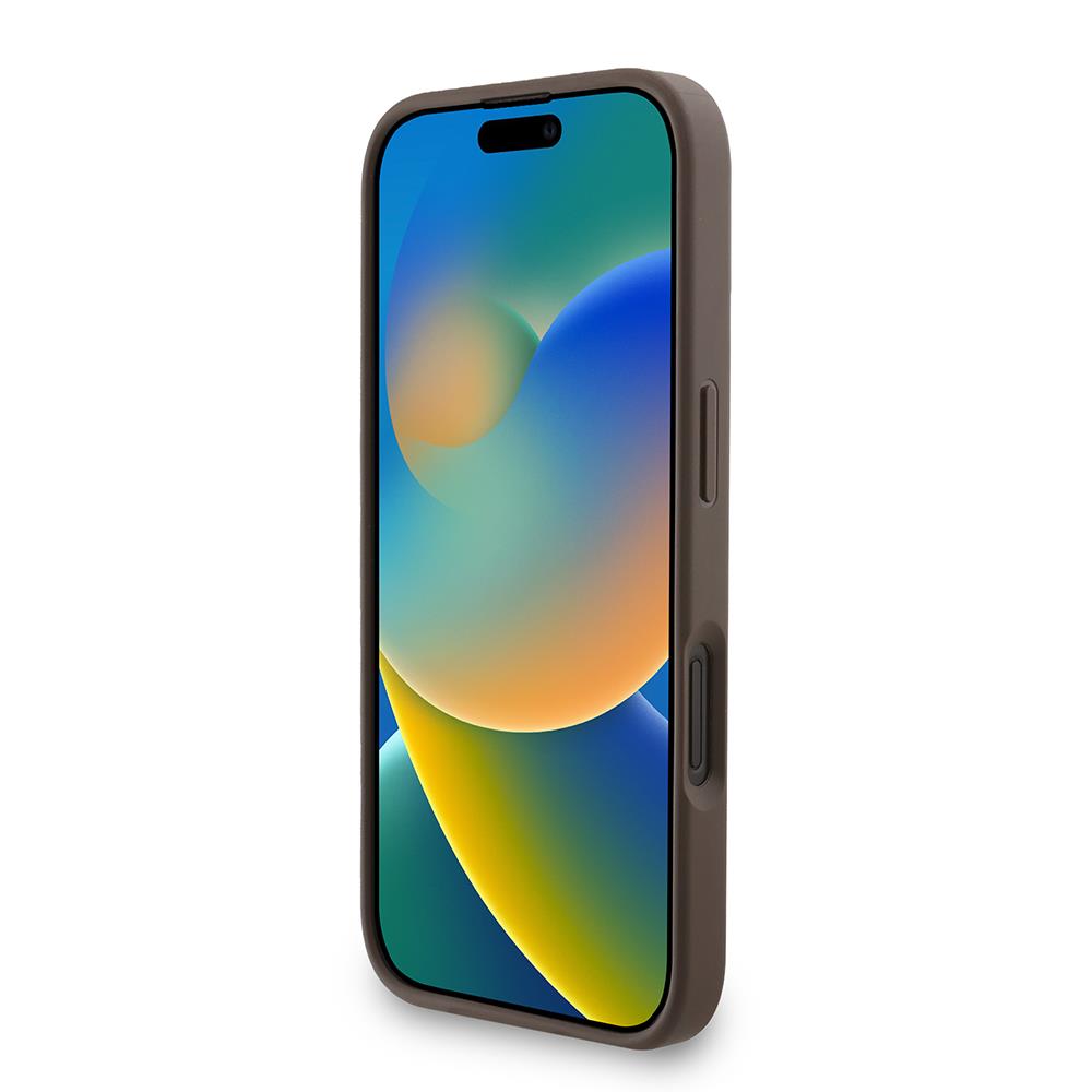 Apple iPhone 16 Plus Kılıf Guess Orjinal Lisanslı M-safe Şarj Özellikli PU Deri Şerit Logo Dizaynlı Kapak