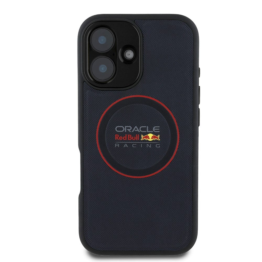 Apple iPhone 16 Plus Kılıf Redbull Orjinal Lisanslı M-safe Şarj Özellikli Kırmızı Halka ve Logo Kabartmalı PU Deri Kapak