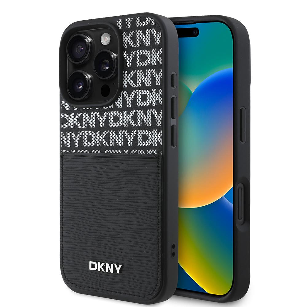 Apple iPhone 16 Pro Kılıf DKNY Orjinal Lisanslı Kartlıklı 3D Yazılı Repeat Texture Pattern Kapak