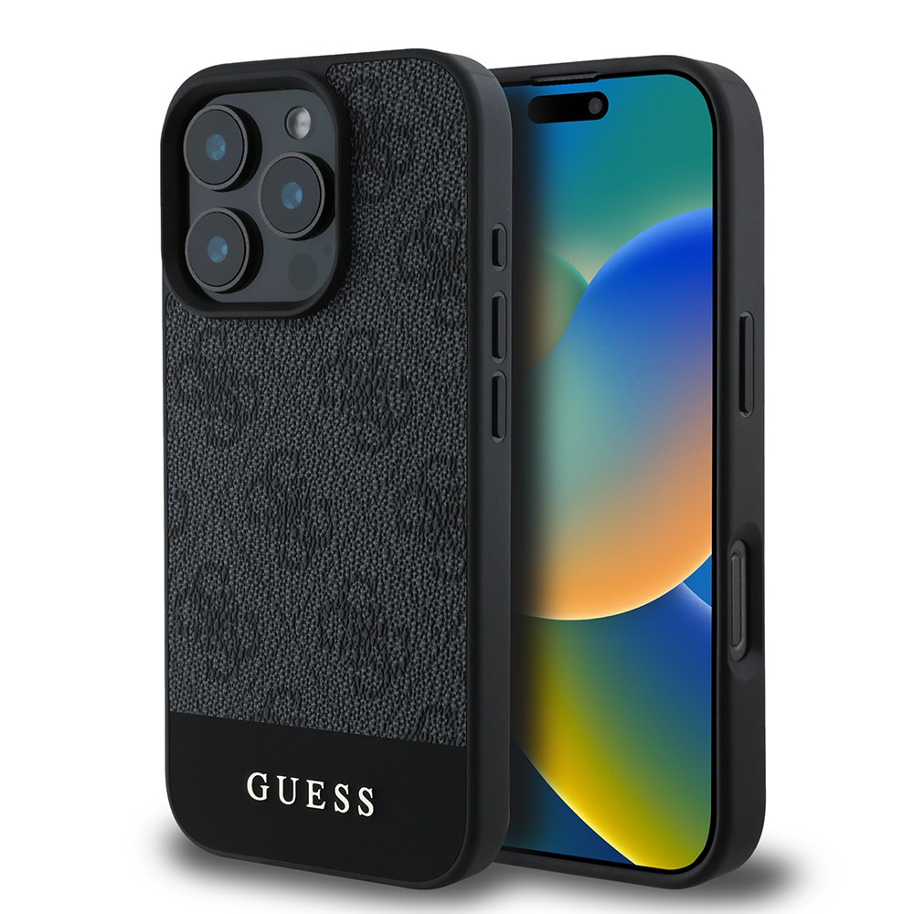 Apple iPhone 16 Pro Kılıf Guess Orjinal Lisanslı PU Deri Şerit Logo Dizaynlı Kapak