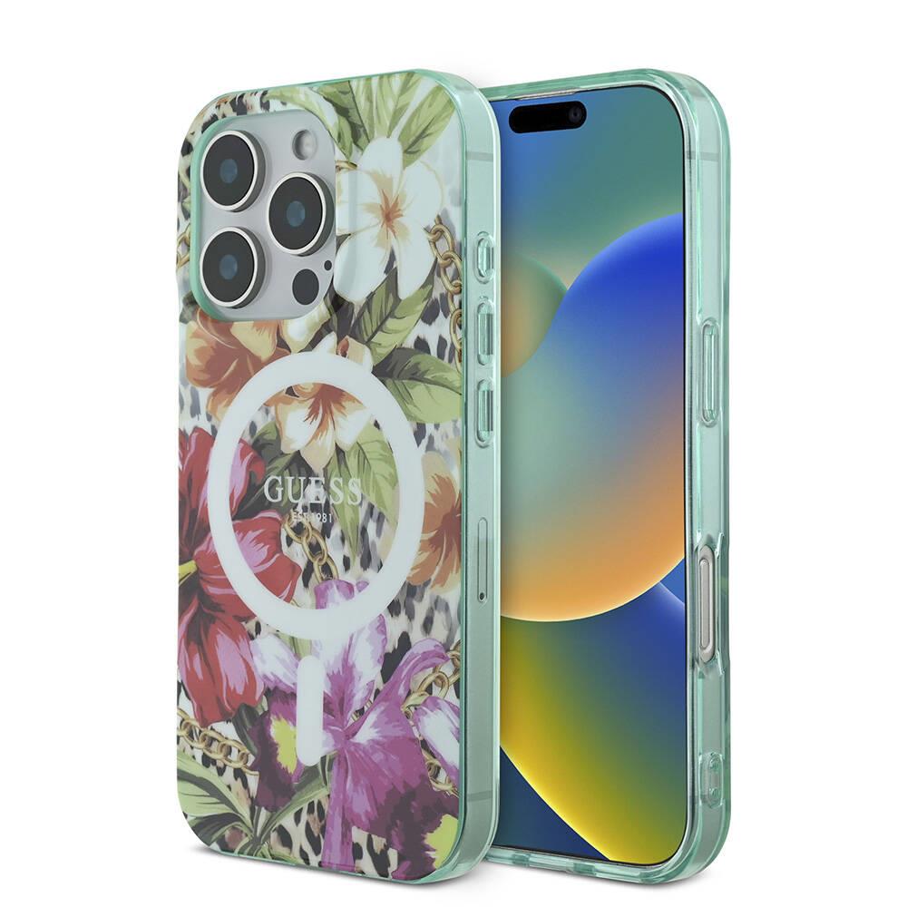 Apple iPhone 16 Pro Kılıf Guess Orjinal Lisanslı M-safe Şarj Özellikli IML Baskılı Jungle Ring Kapak