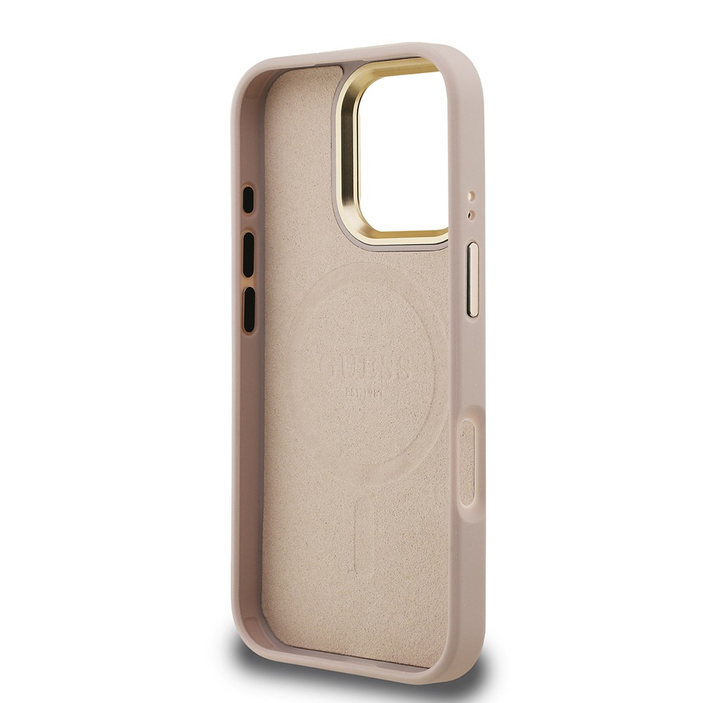 Apple iPhone 16 Pro Kılıf Guess Orjinal Lisanslı M-safe Şarj Özellikli Yazı Logolu Grained Kapak