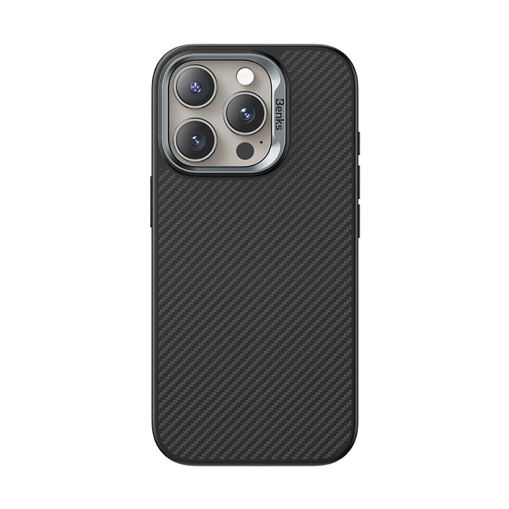 Apple iPhone 16 Pro Kılıf Karbon Fiber M-safe Şarj Özellikli Kamerra Kontrol Butonlu Benks Hybrid ArmorPro 600D Kevlar Kapak