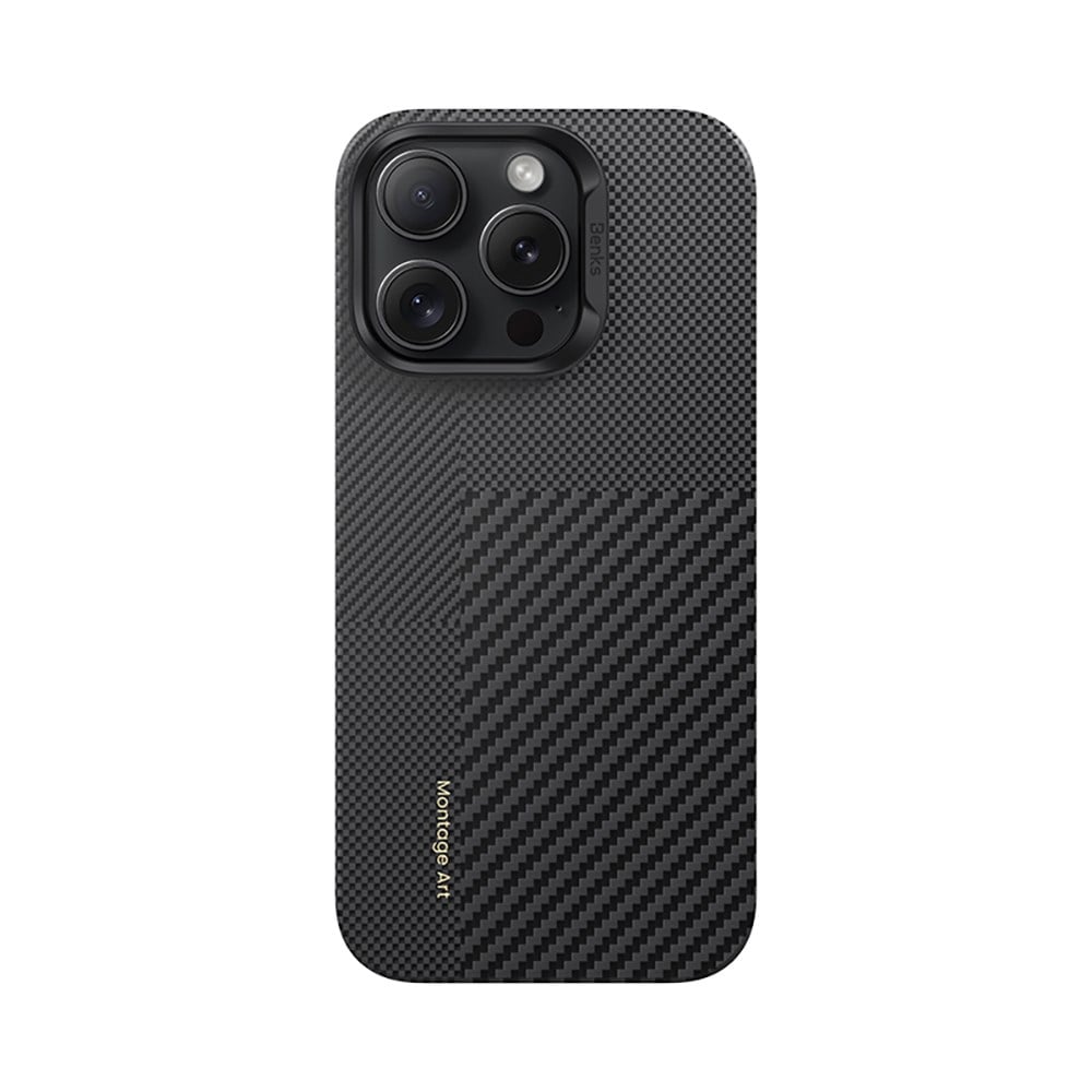 Apple iPhone 16 Pro Kılıf M-safe Şarj Özellikli Karbon Fiber Metal Kamera Çerçeveli Benks Montage ArmorAir Kevlar Kapak