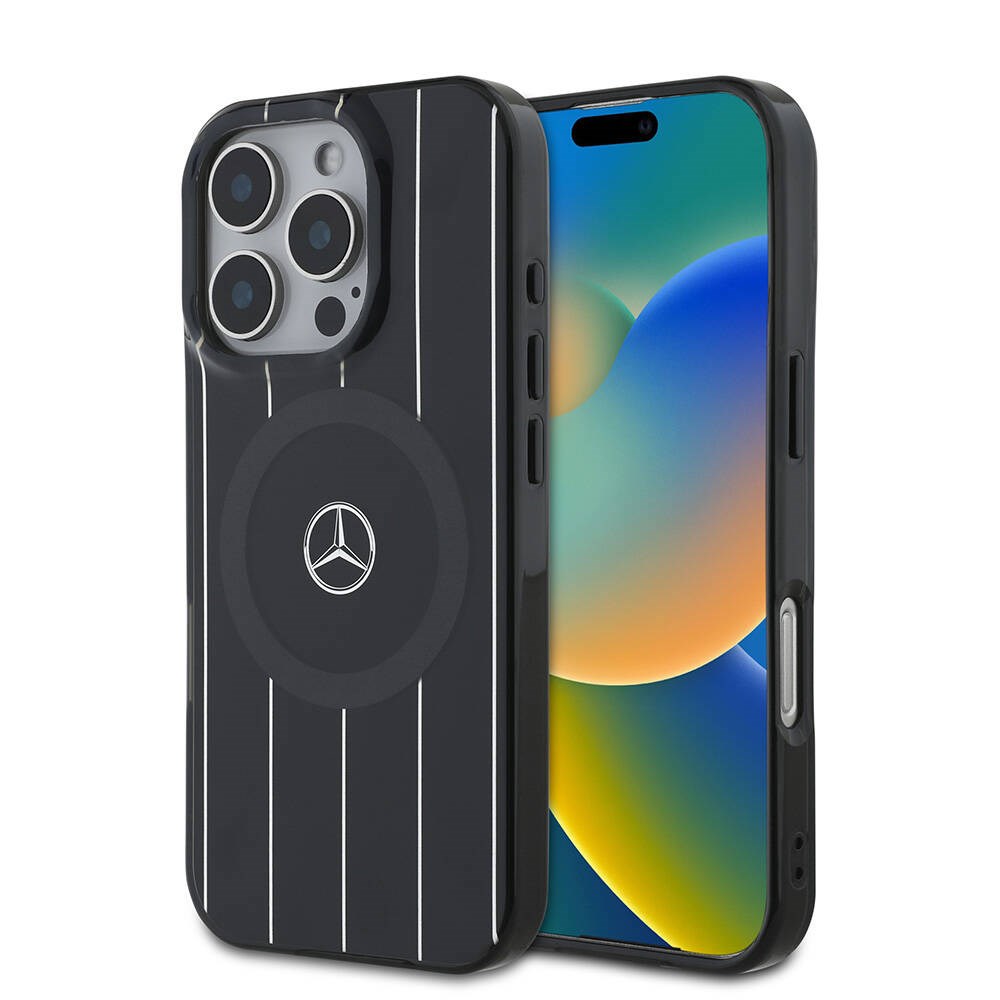 Apple iPhone 16 Pro Kılıf Mercedes Benz Orjinal Lisanslı M-safe Şarj Özellikli Çift Katmanlı Paralel Çizgi Desenli Kapak