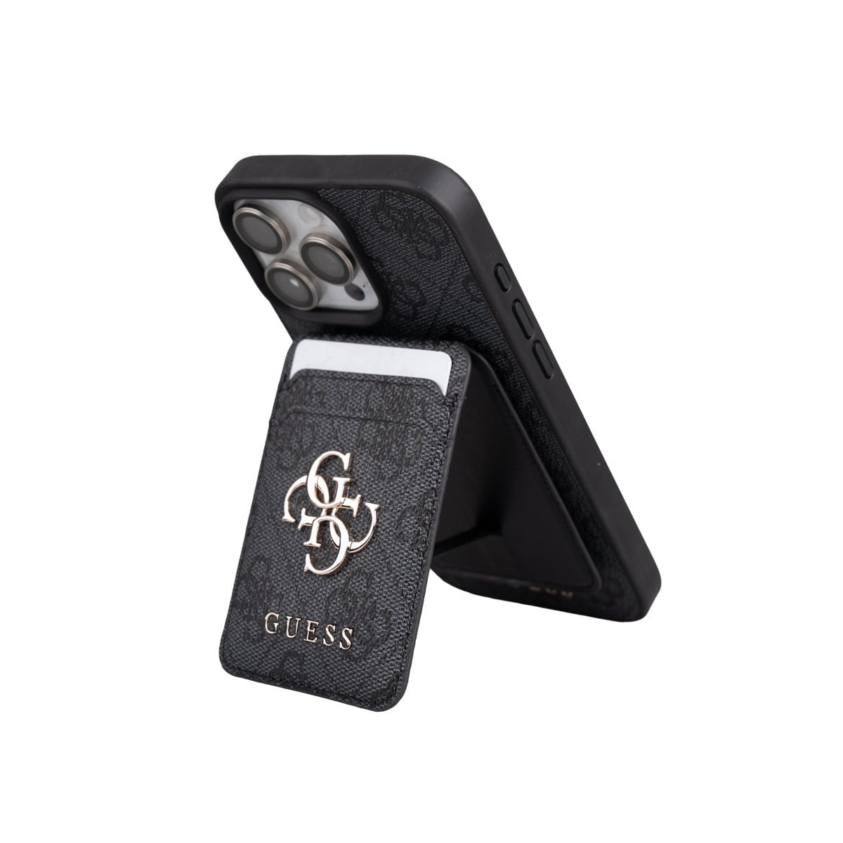 Apple iPhone 16 Pro Max Kılıf Guess Orjinal Lisanslı M-safe Şarj Özellikli 4G Metal Büyük Logolu Kartlıklı Kapak