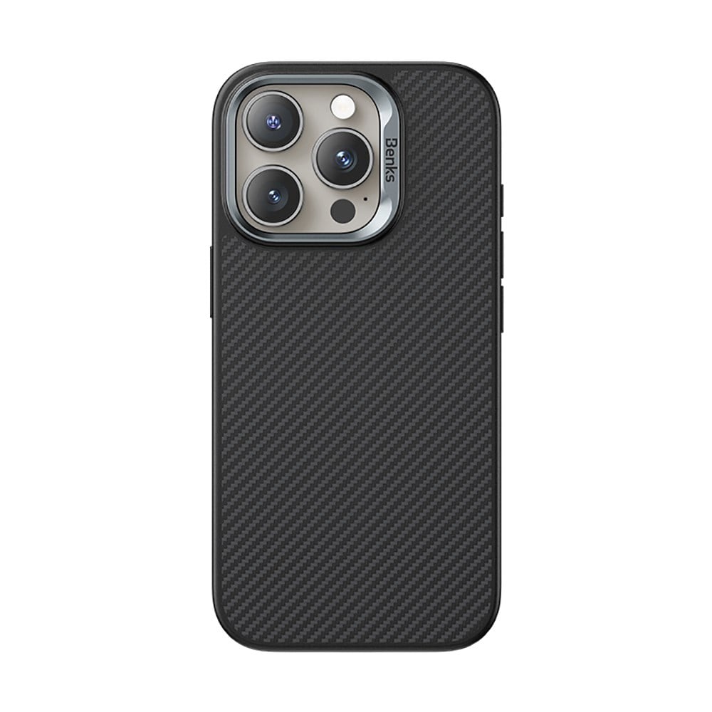 Apple iPhone 16 Pro Max Kılıf Karbon Fiber M-safe Şarj Özellikli Kamera Kontrol Butonlu Benks Hybrid ArmorPro 600D Kevlar Kapak