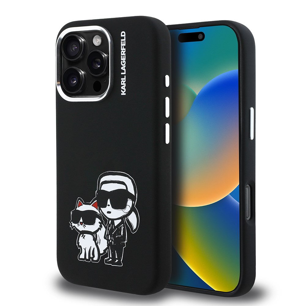 Apple iPhone 16 Pro Max Kılıf Karl Lagerfeld Orjinal Lisanslı Karl & Choupette Sketch Logo Sililkon Kapak
