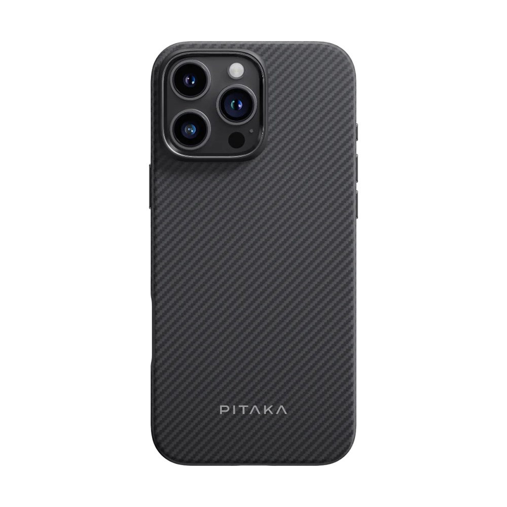 Apple iPhone 16 Pro Max Kılıf M-safe Şarj Özellikli Aramid Fiber Pitaka Military-Grade Classic Serisi Black-Grey Twill Kapak