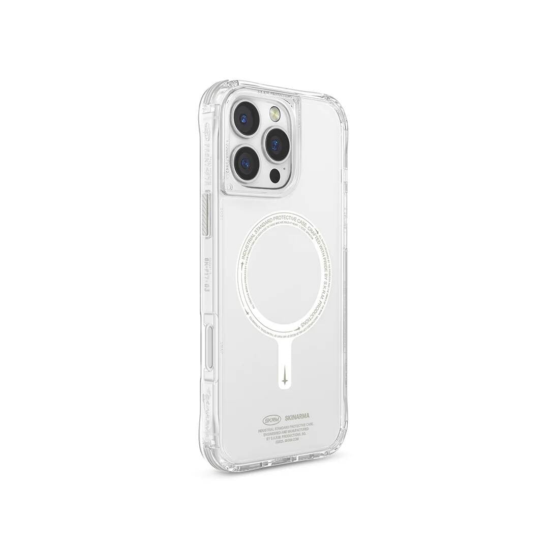 Apple iPhone 16 Pro Max Kılıf M-safe Şarj Özellikli Şeffaf Airbag Tasarımlı Skinarma Saido Nightglow Kapak