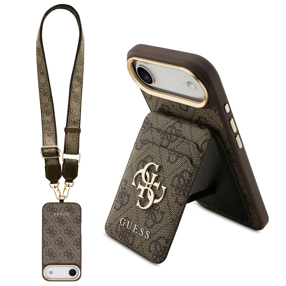 Apple iPhone 17 Air Kılıf Guess Orjinal Lisanslı M-safe Şarj Özellikli Askılı ve 4G Logo Kartlıklı Kapak