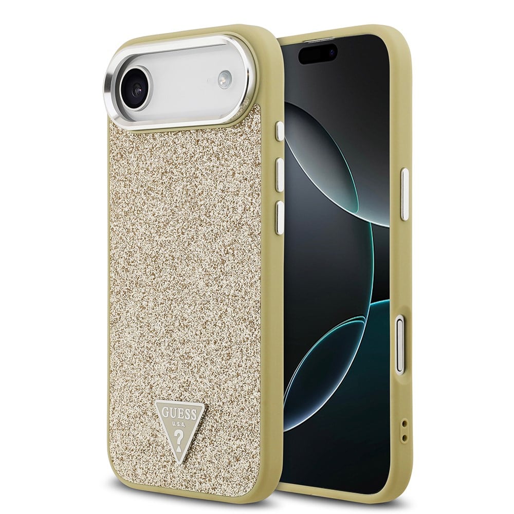 Apple iPhone 17 Air Kılıf Guess Orjinal Lisanslı M-safe Şarj Özellikli Metal Kamera Çerçeveli Üçgen Logolu Glitter Kapak