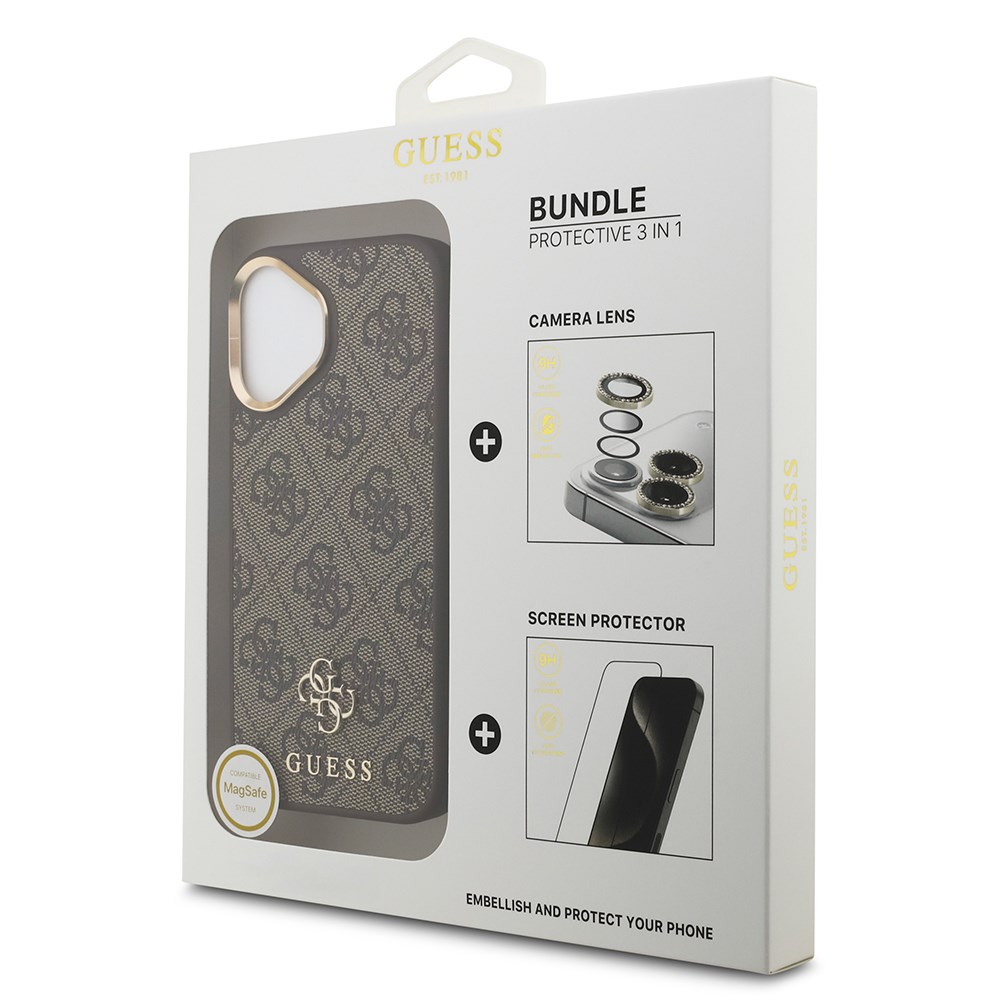 Apple iPhone 17 Guess Orjinal Lisanslı 4G ve Yazı Logolu Kılıf + Ekran Koruyucu + Lens Koruyucu 3in1 Aksesuar Seti