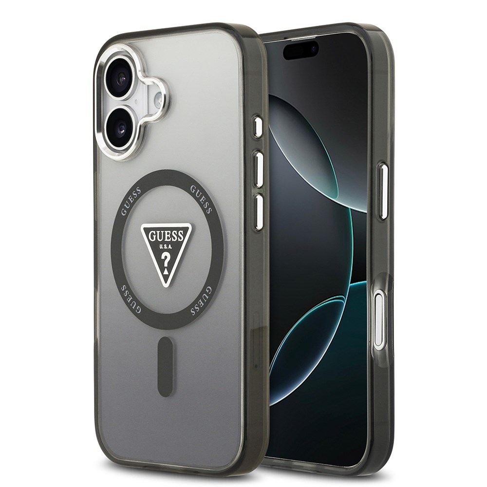 Apple iPhone 17 Kılıf Guess Orjinal Lisanslı M-safe Şarj Özellikli IML Baskılı Üçgen Logolu Metal Kamera Çerçeveli Kapak