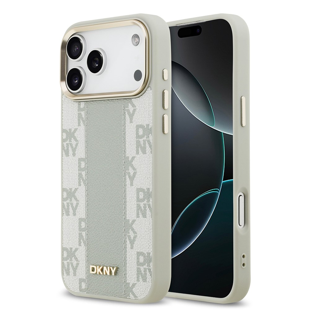 Apple iPhone 17 Pro Max Kılıf DKNY Orjinal Lisanslı M-safe Şarj Özellikli 3D Yazılı Checkered Pattern Kapak