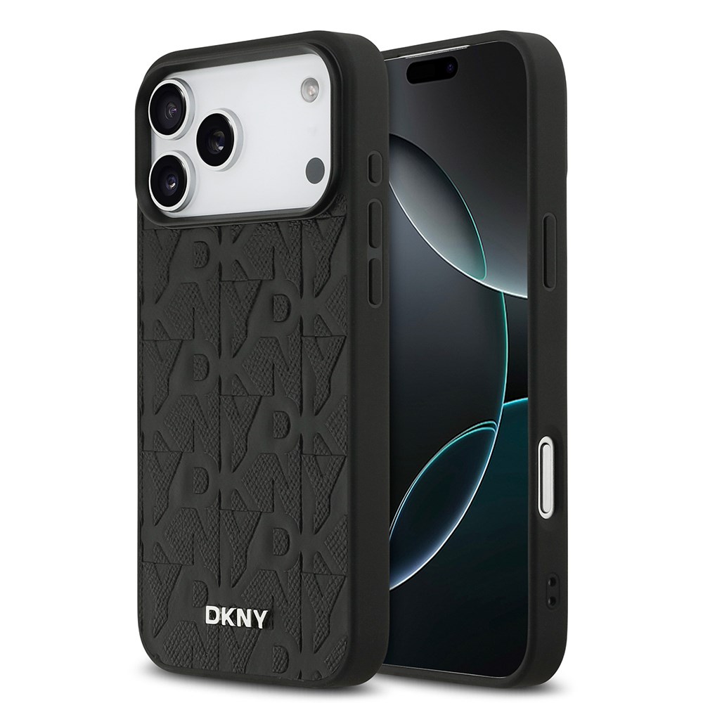 Apple iPhone 17 Pro Max Kılıf DKNY Orjinal Lisanslı M-safe Şarj Özellikli 3D Yazılı Grid Pattern Kapak
