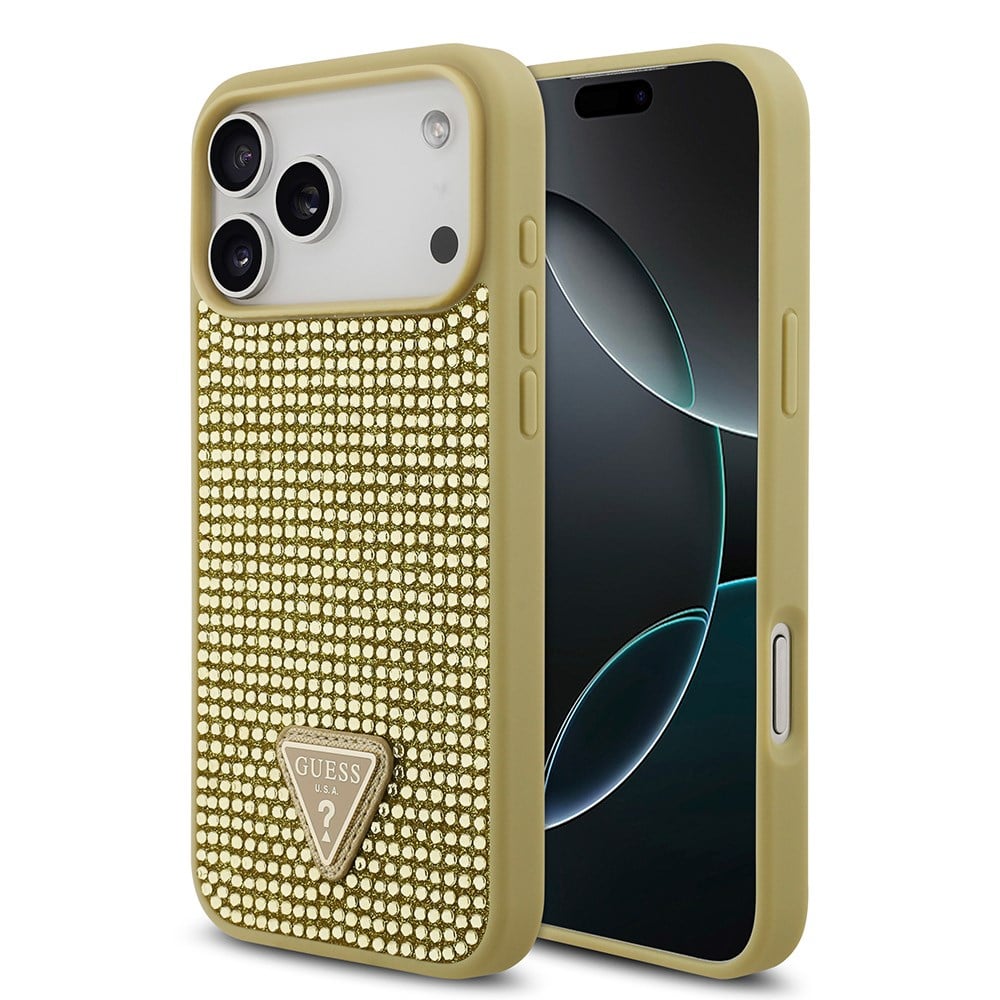 Apple iPhone 17 Pro Max Kılıf Guess Orjinal Lisanslı Taşlı Arka Yüzey Üçgen Logolu Kapak