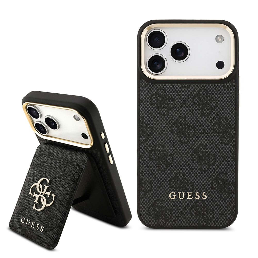 Apple iPhone 17 Pro Max Kılıf Guess Orjinal Lisanslı M-safe Şarj Özellikli 4G Metal Büyük Logolu Kartlıklı Kapak