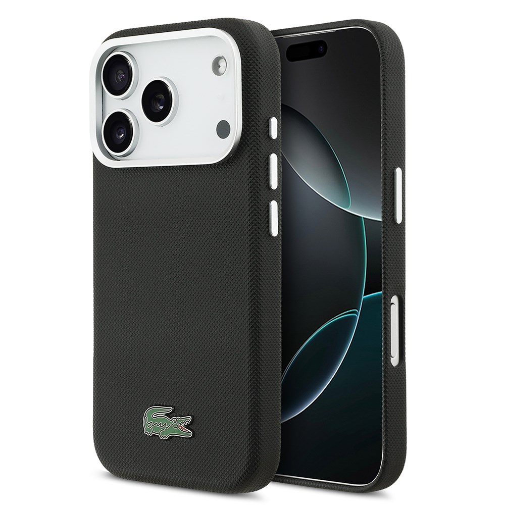 Apple iPhone 17 Pro Max Kılıf Lacoste Orjinal Lisanslı M-Safe Şarj Özellikli PVC Pike Desenli Arka Yüzey İkonik Timsah Dokuma Logolu Kapak