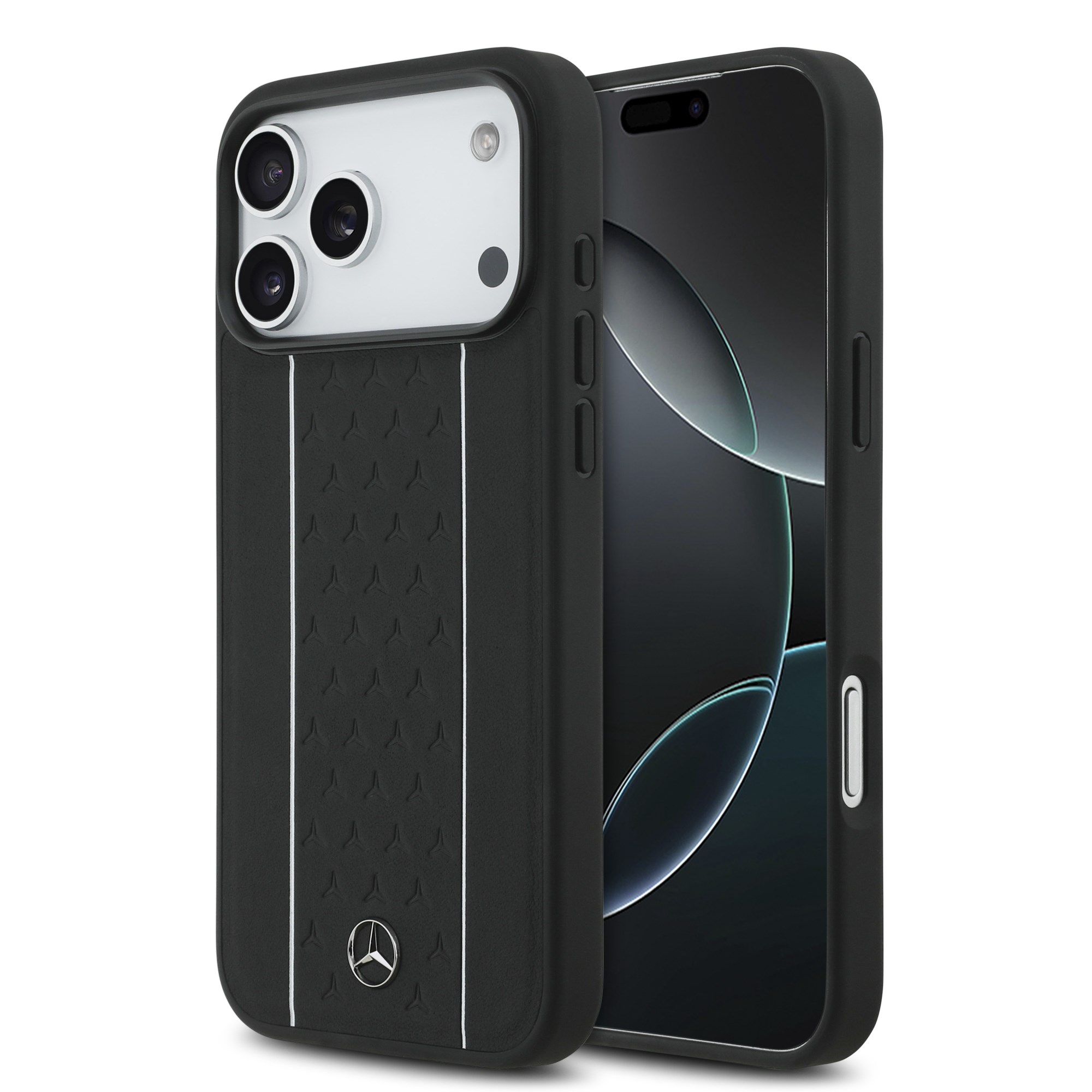 Apple iPhone 17 Pro Max Kılıf Mercedes Benz Orjinal Lisanslı M-safe Şarj Özellikli Şeritli Yıldız Desenli Metal Logolu Deri Kapak