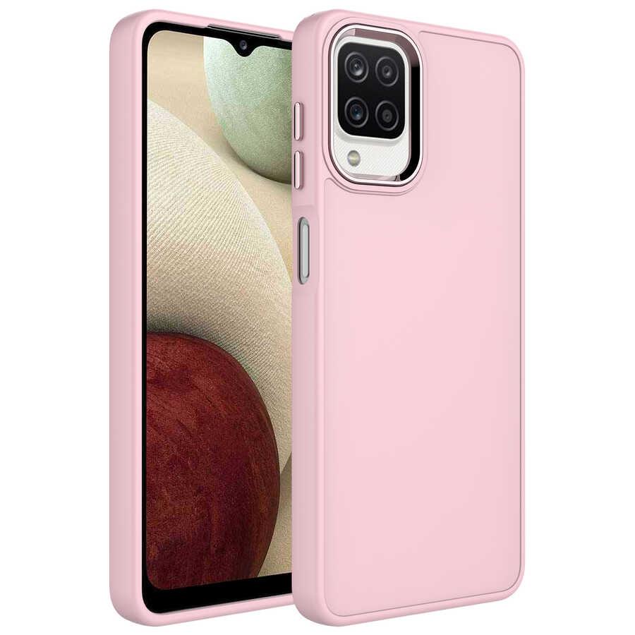 Galaxy M12 Kılıf Metal Çerçeve ve Buton Tasarımlı Silikon Zore Luna Kapak