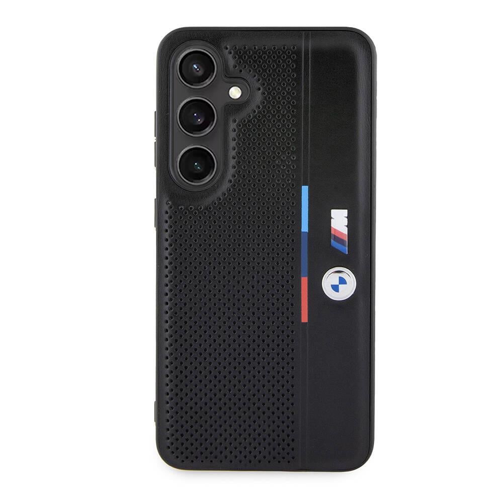 Galaxy S24 Kılıf BMW Orjinal Lisanslı M Logolu Üç Renk Çizgili Delikli Detail Line Kapak