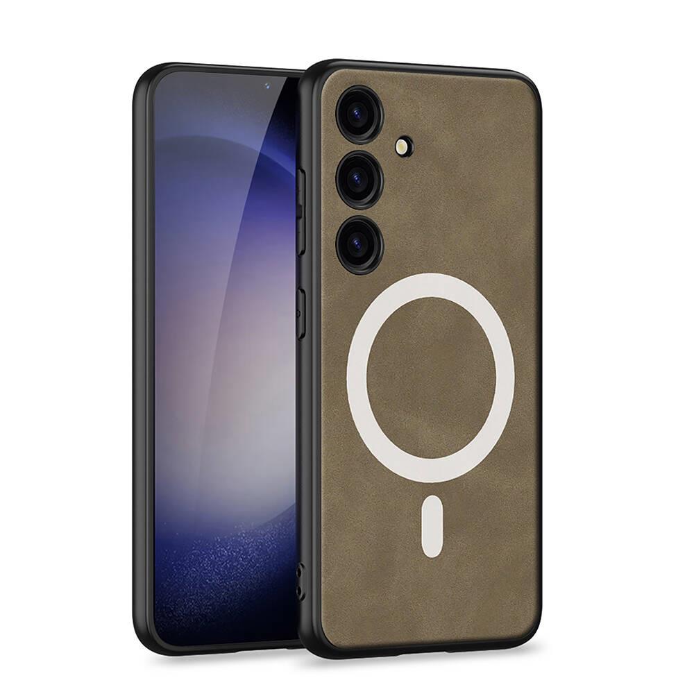 Galaxy S24 Plus Kılıf M-safe Şarj Özellikli Deri Tasarımlı Zore Kıpta Nubuk Kapak