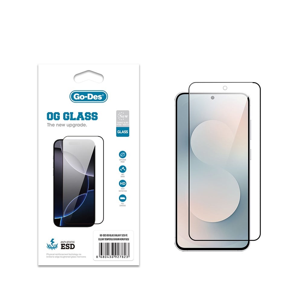 Galaxy S25 FE Go Des OG Glass Antistatik Temperli Cam Ekran Koruyucu