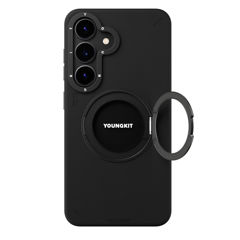 Galaxy S25 Kılıf M-safe Şarj Özellikli 360° Standlı Basit Mat Deri Desenli Youngkit Tech Leather Serisi Kapak