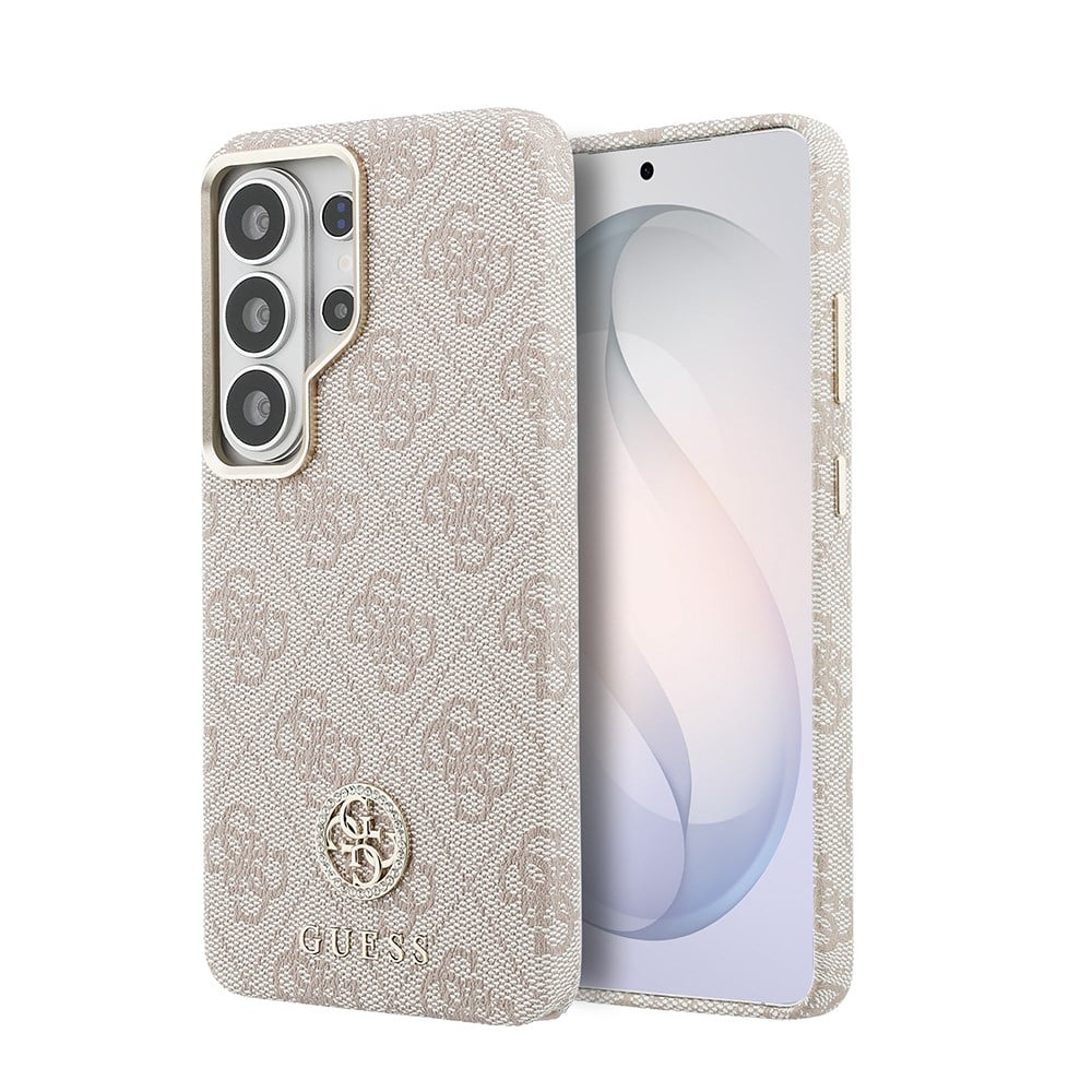 Galaxy S26 Ultra Kılıf Guess Orjinal Lisanslı M-safe Şarj Özellikli Gold Metal Kamera Çerçeveli Taşlı 4G Logolu Kapak