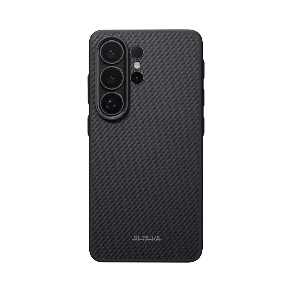 Galaxy S26 Ultra Kılıf M-safe Şarj Özellikli 600D Aramid Fiber Pitaka Cairn Serisi Black-Grey Twill Kapak