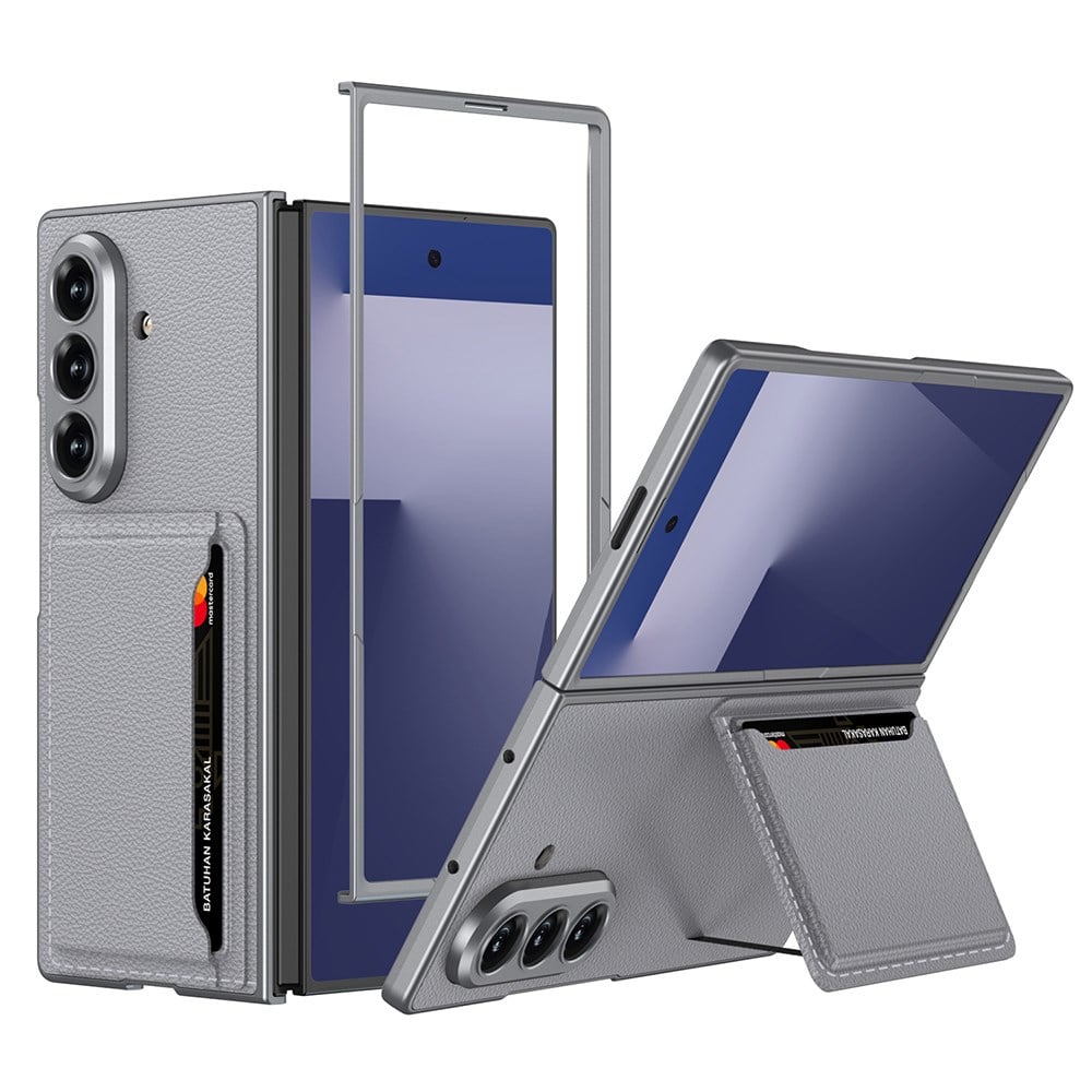 Galaxy Z Fold 7 Suni Deri Arka Yüzey Zore Kartlıklı Kıpta Silikon Kapak