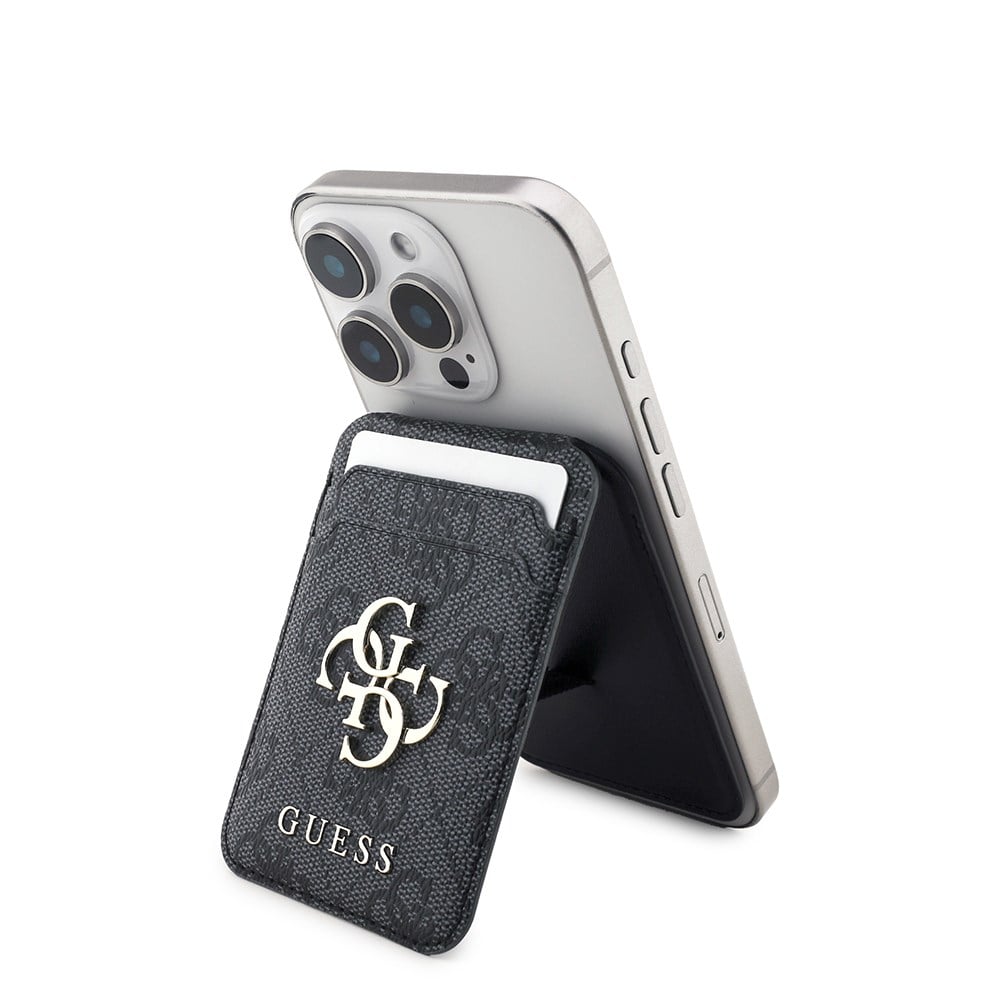 Guess Orjinal Lisanslı PU Deri 4G Desenli Metal Büyük 4G ve Yazı Logolu Standlı Magnetik Kartlık