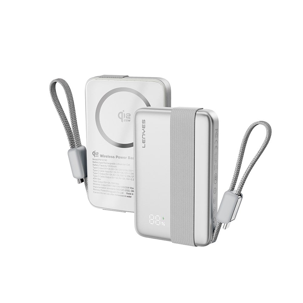 Lenyes PW1019D PD 45W Qi2 Teknolojili Type-C Kablolu Wireless Powerbank 25W 10000mAh