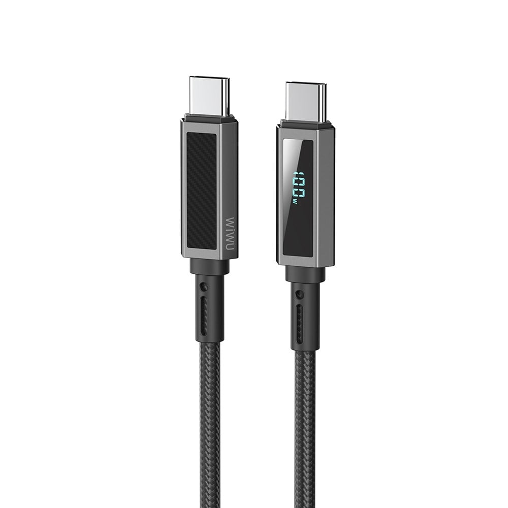 Wiwu Wi-C079 Warriors Serisi Aramid Fiber Dijital LED Göstergeli Type-C to Type-C PD Data ve Şarj Kablosu 100W 1.2M
