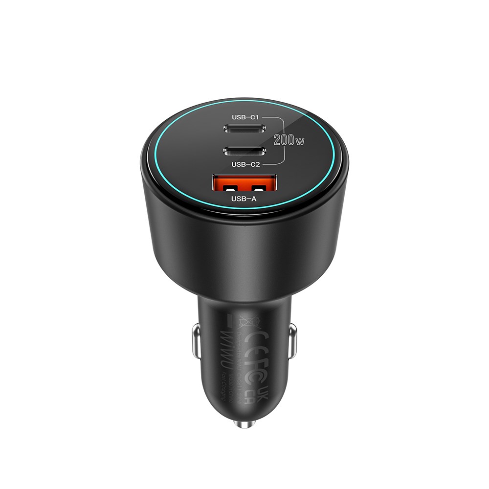 Wiwu Wi-QC026 Starship Serisi Hızlı Şarj Özellikli Dual Type-C + USB-A Portlu Araç Şarj Aleti 200W