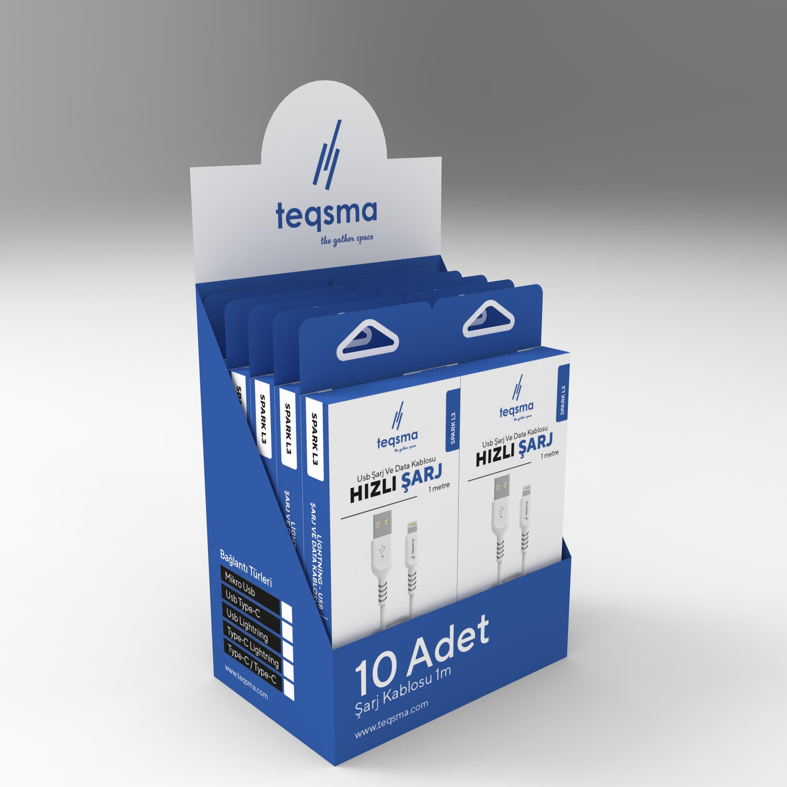 TEQSMA SPARK L3 Lightning - USB Kablo 3A 100Cm 10'lu Koli