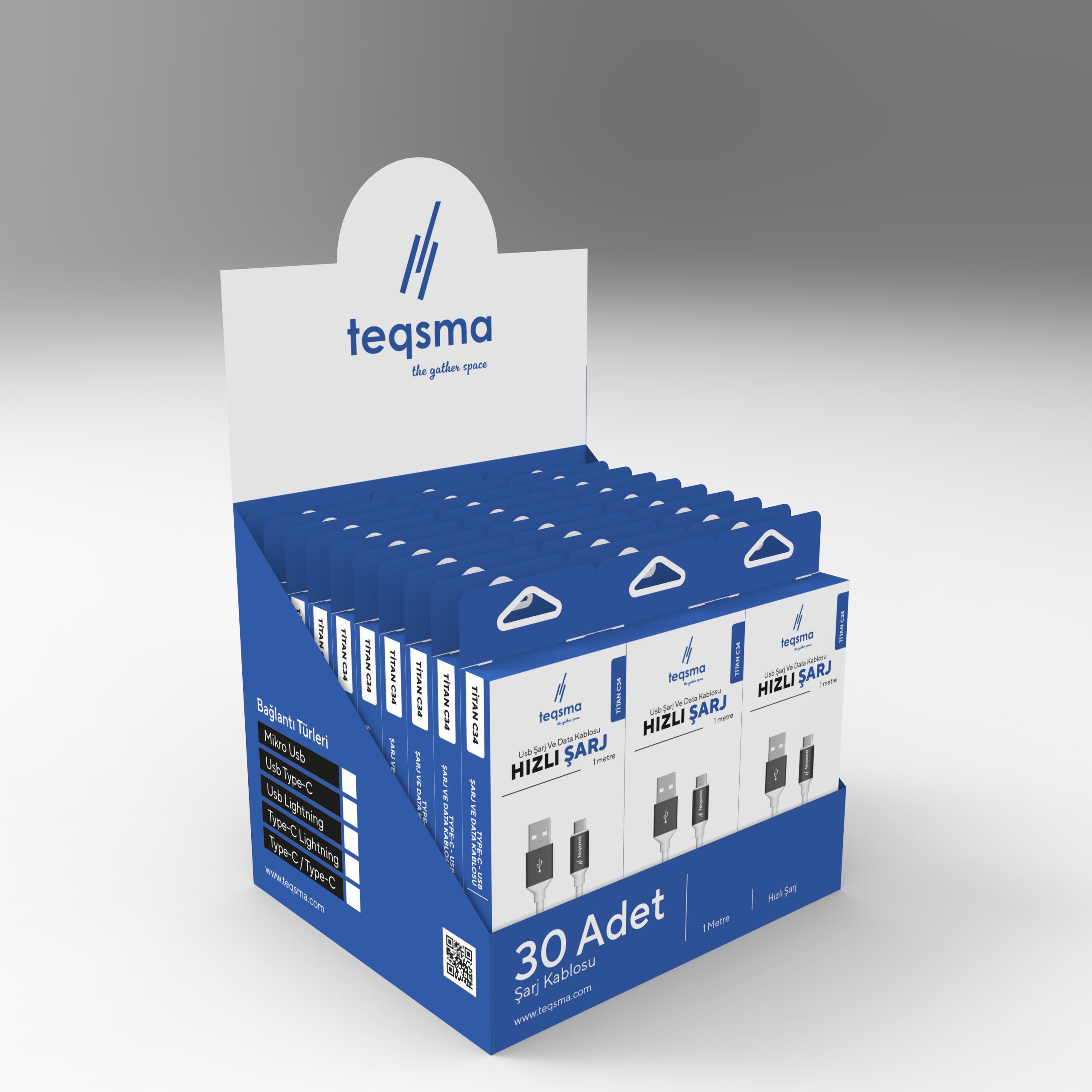 TEQSMA TITAN C34 Type-C - USB Kablo 3.4A 100Cm 30'lu Koli