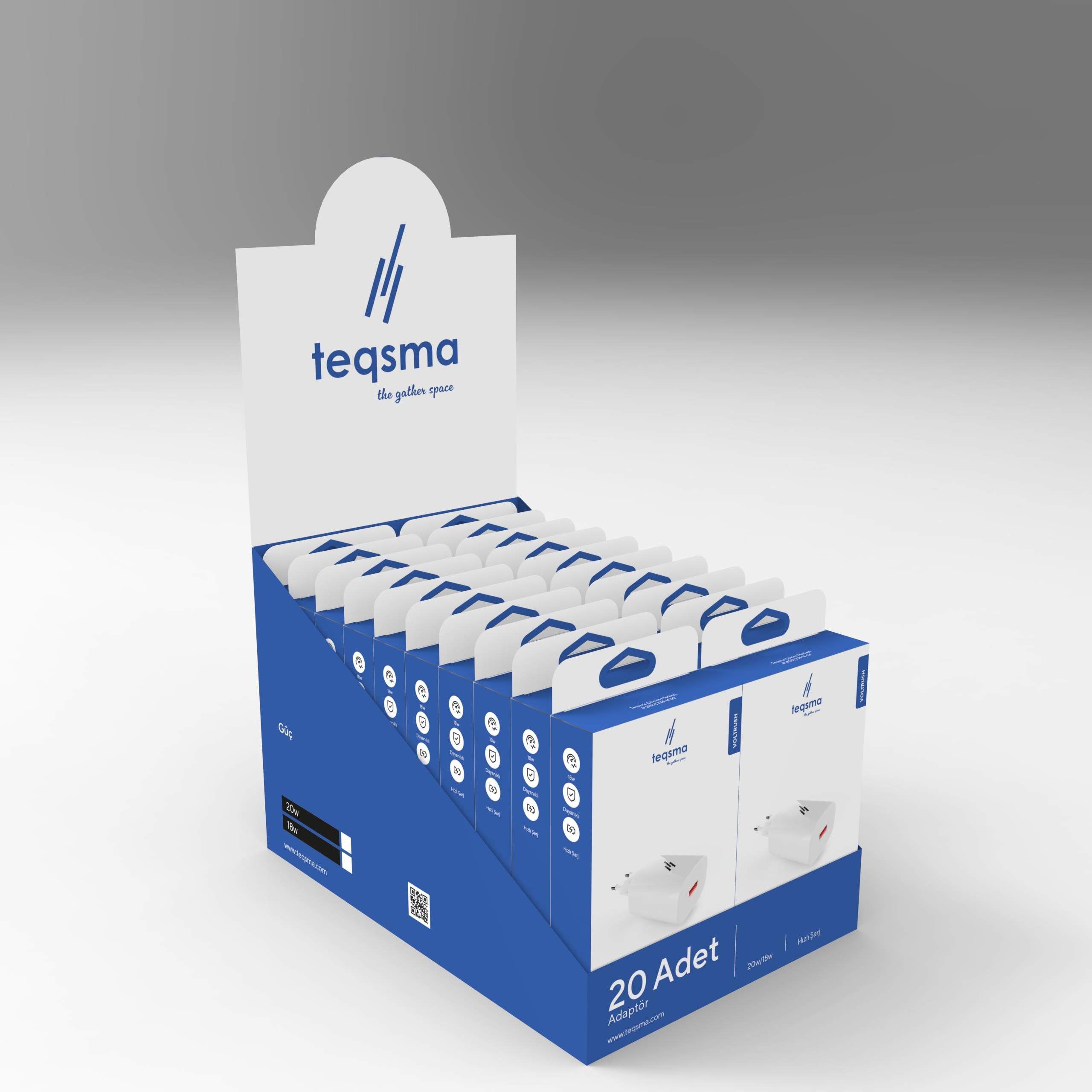 TEQSMA VOLTRUSH USB Hızlı Şarj Adaptörü 18W 20'li Koli