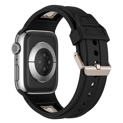 Apple Watch 42mm Zore KRD-117 Hava Alabilen Delikli Metal Süslemeli Desenli Silikon Kordon