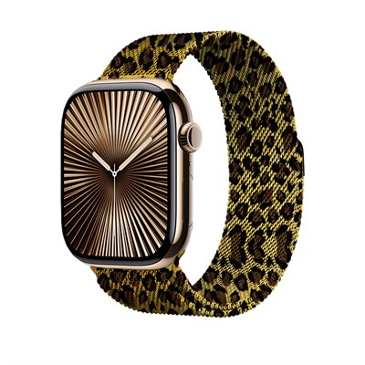 Apple Watch 44mm Zore KRD-01 Leopar Desenli Metal Kordon