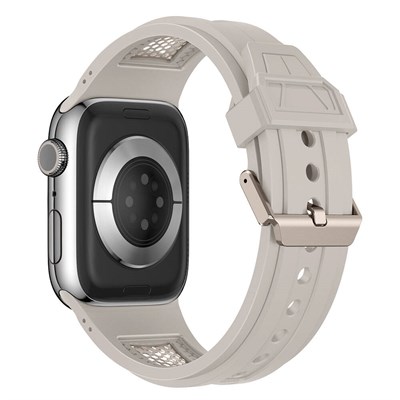 Apple Watch 7 45mm Zore KRD-117 Hava Alabilen Delikli Metal Süslemeli Desenli Silikon Kordon