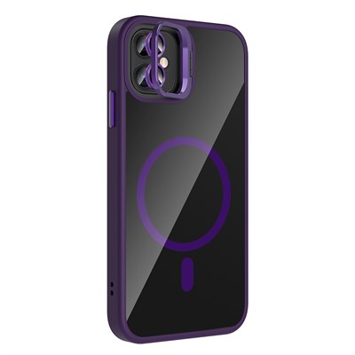 Apple iPhone 11 Kılıf Standlı ve Kamera Lens Hediyeli M-Safe Şarj Özellikli Zore Etro Kapak