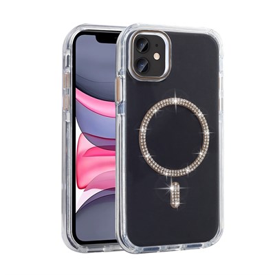 Apple iPhone 11 Kılıf Taşlı Tasarım M-safe Şarj Özellikli Zore Koment Silikon Kapak