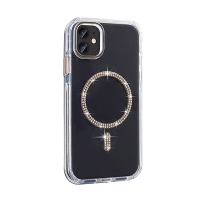 Apple iPhone 11 Kılıf Taşlı Tasarım M-safe Şarj Özellikli Zore Koment Silikon Kapak