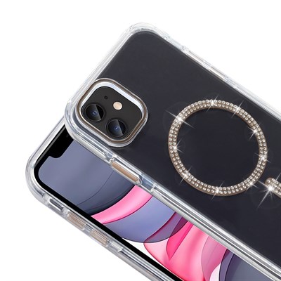 Apple iPhone 11 Kılıf Taşlı Tasarım M-safe Şarj Özellikli Zore Koment Silikon Kapak