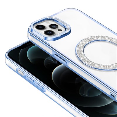 Apple iPhone 12 Pro Kılıf Pırlanta Taş Tasarımlı Magsafe Şarj Özellikli Zore Karetta Silikon Kapak